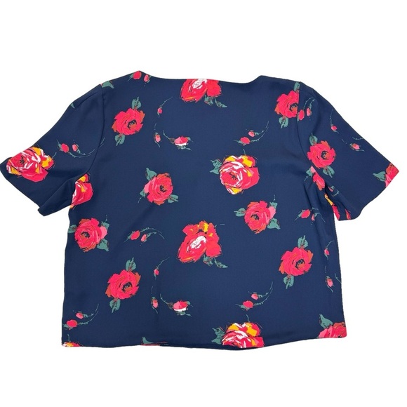 Aritzia Babaton Randy Floral Short Sleeve Top Blouse in Navy Blue Size M - Picture 7 of 8